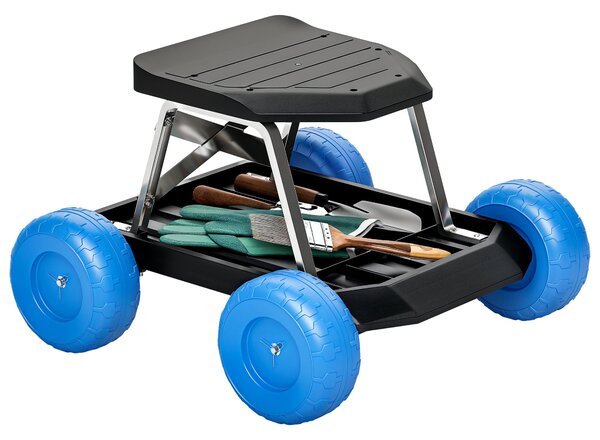 Mobilní zahradní stolička Outsunny s vozíkem a úložným prostorem – 50 x 49 x 32 cm Modrá | Aosom