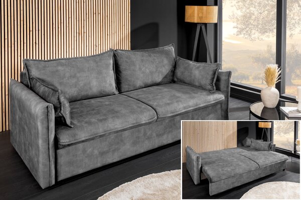Rozkládací pohovka APARTMENT 3M 215 CM šedá samet