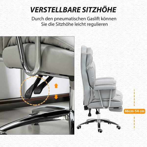 HOMCOM Kancelářská židle s funkcí sklápění, ergonomická židle, výškově nastavitelná točící židle s podnožkou, polstrovaná, až pro 120 kg, do kanceláře