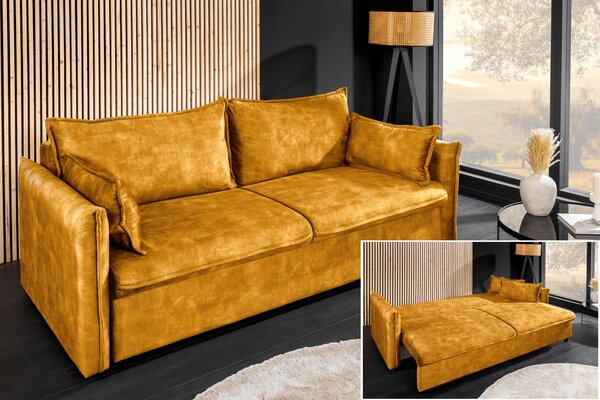 Rozkládací pohovka APARTMENT 3M 215 CM tmavě žlutá samet