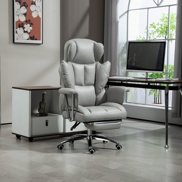 HOMCOM Kancelářská židle s funkcí sklápění, ergonomická židle, výškově nastavitelná točící židle s podnožkou, polstrovaná, až pro 120 kg, do kanceláře
