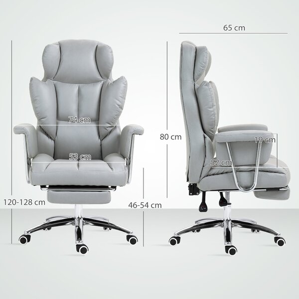 HOMCOM Kancelářská židle s funkcí sklápění, ergonomická židle, výškově nastavitelná točící židle s podnožkou, polstrovaná, až pro 120 kg, do kanceláře