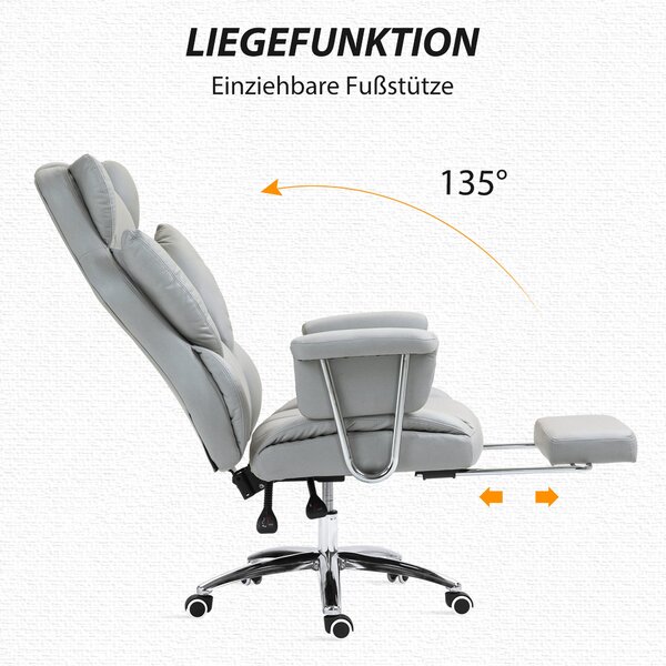 HOMCOM Kancelářská židle s funkcí sklápění, ergonomická židle, výškově nastavitelná točící židle s podnožkou, polstrovaná, až pro 120 kg, do kanceláře