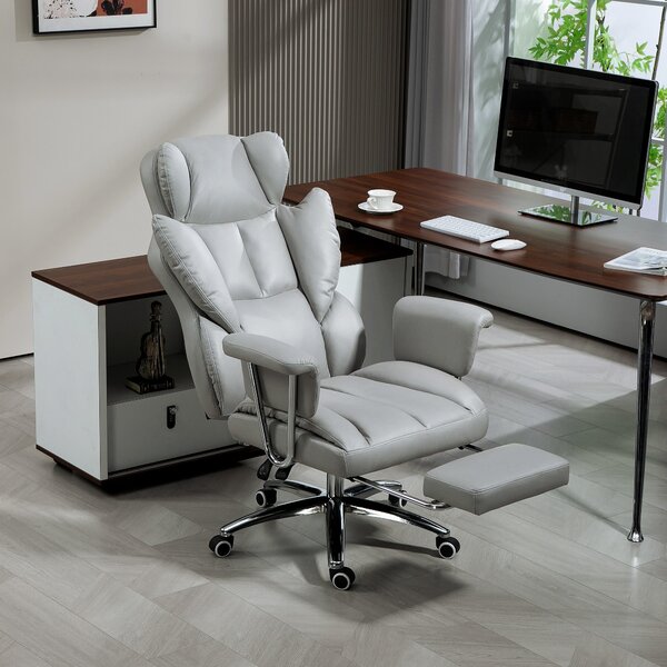 HOMCOM Kancelářská židle s funkcí sklápění, ergonomická židle, výškově nastavitelná točící židle s podnožkou, polstrovaná, až pro 120 kg, do kanceláře