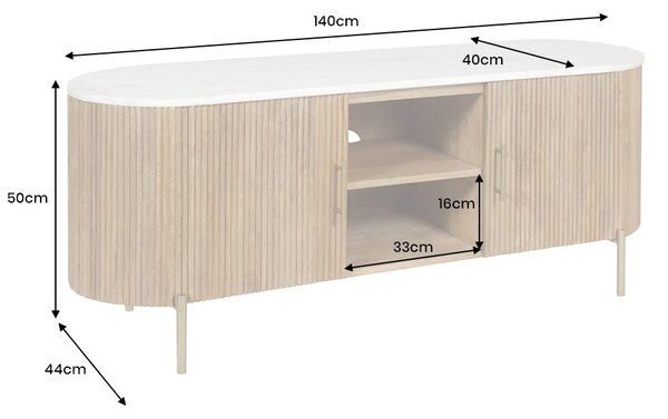 Televizní stolek TRES CHIC 140 CM bílá/přírodní mramor/masiv mango Nábytek | Obývací pokoj | Televizní stolky