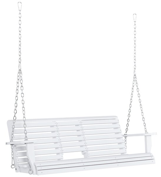 Závěsná lavička Outsunny s houpacími křesly a skládacím stolem pro 2-3 osoby z jedlového dřeva, pohodlná 150 x 75 x 53 cm Bílá | Aosom