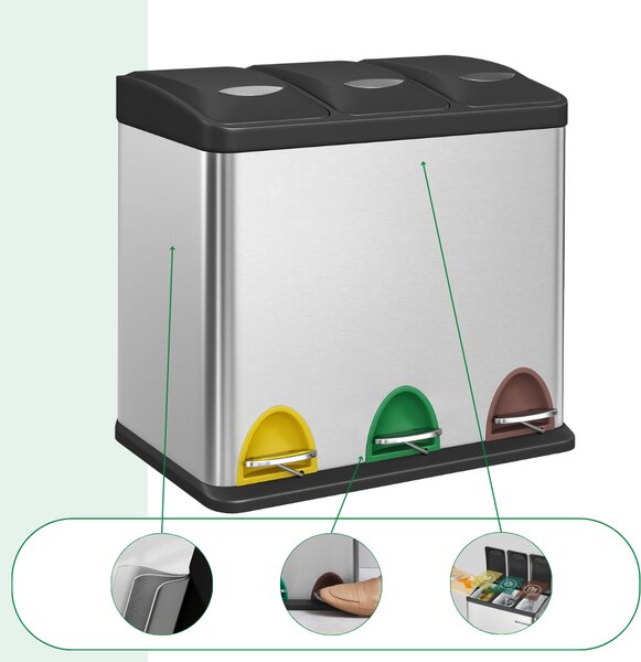 Koš na třídění odpadu SORT 24l (3x8l), stříbrná Jurhan