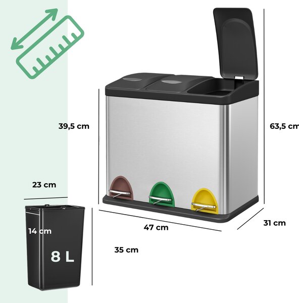 Koš na třídění odpadu SORT 24l (3x8l), stříbrná Jurhan