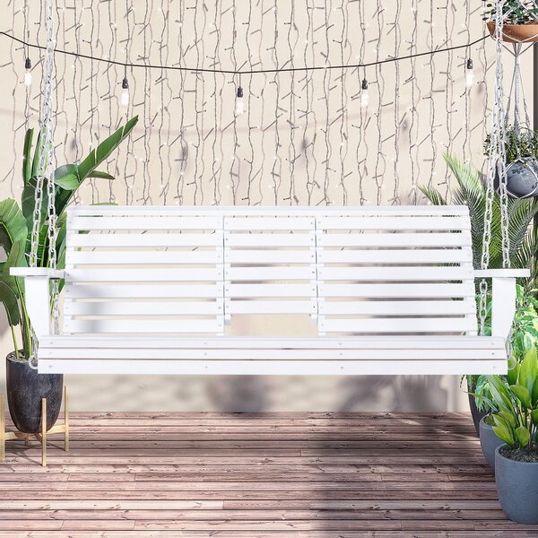 Závěsná lavička Outsunny s houpacími křesly a skládacím stolem pro 2-3 osoby z jedlového dřeva, pohodlná 150 x 75 x 53 cm Bílá | Aosom