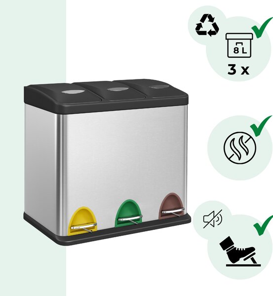 Koš na třídění odpadu SORT 24l (3x8l), stříbrná Jurhan