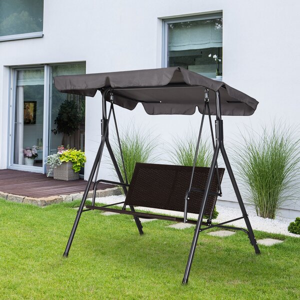 Outsunny Hollywoodský houpač 2-místný zahradní houpačka s nastavitelnou sluneční střechou, ocelový rám, ratan 140 x 110 x 151 cm | Aosom