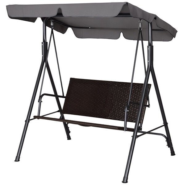 Outsunny Hollywoodský houpač 2-místný zahradní houpačka s nastavitelnou sluneční střechou, ocelový rám, ratan 140 x 110 x 151 cm | Aosom