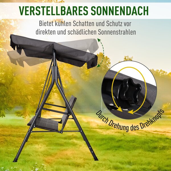 Outsunny Hollywoodský houpač 2-místný zahradní houpačka s nastavitelnou sluneční střechou, ocelový rám, ratan 140 x 110 x 151 cm | Aosom