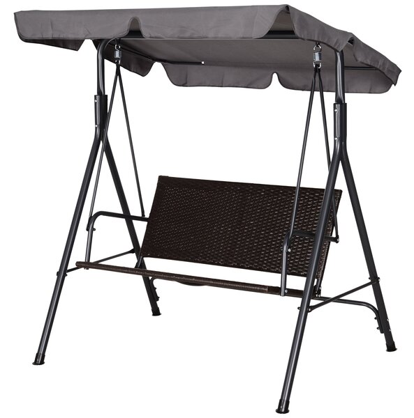 Outsunny Hollywoodský houpač 2-místný zahradní houpačka s nastavitelnou sluneční střechou, ocelový rám, ratan 140 x 110 x 151 cm | Aosom