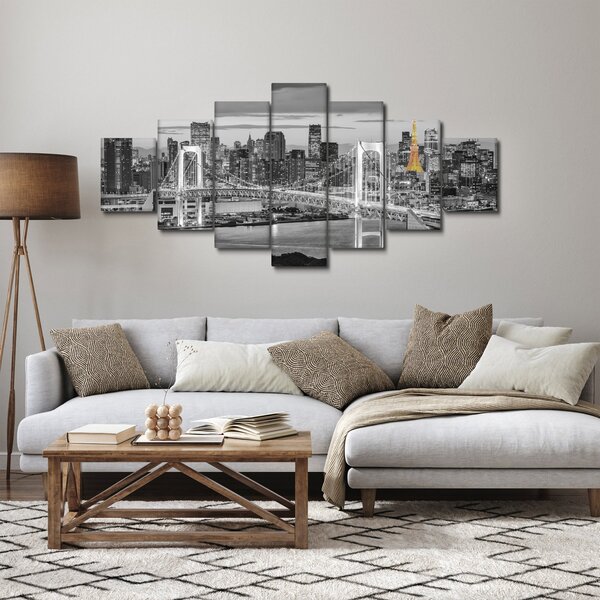 Obraz - Velkoměsto se žlutou věží (210x100 cm)