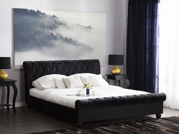 Postel Umělý samet AVALLON 180 x 200 cm Černá