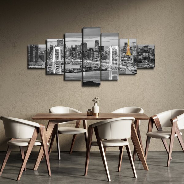 Obraz - Velkoměsto se žlutou věží (210x100 cm)