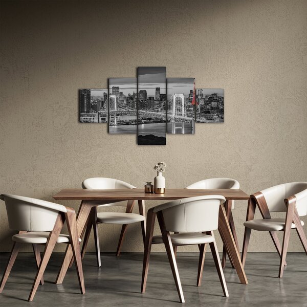 Obraz - Velkoměsto s červenou věží (125x70 cm)