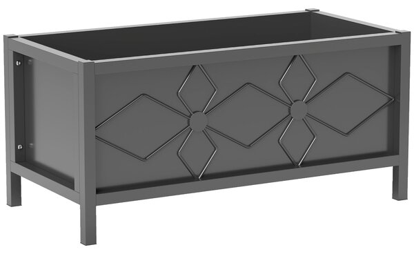 Zahradní vyvýšený květinový box Outsunny z pozinkované oceli s bezpečnostním okrajem, obdélníkový záhon pro květiny, bylinky a zeleninu, 80 x 40 x 38