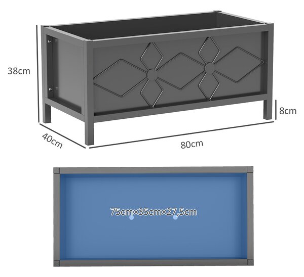 Zahradní vyvýšený květinový box Outsunny z pozinkované oceli s bezpečnostním okrajem, obdélníkový záhon pro květiny, bylinky a zeleninu, 80 x 40 x 38