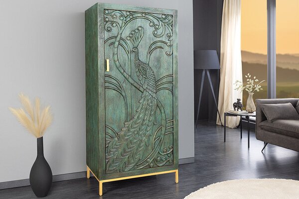 Vysoká komoda PEACOCK 3D 170 CM zelená masiv mango Nábytek | Úložné prostory | Komody | Vysoké