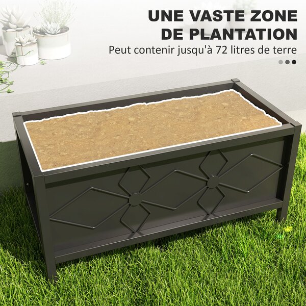 Zahradní vyvýšený květinový box Outsunny z pozinkované oceli s bezpečnostním okrajem, obdélníkový záhon pro květiny, bylinky a zeleninu, 80 x 40 x 38