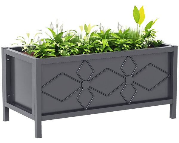 Zahradní vyvýšený květinový box Outsunny z pozinkované oceli s bezpečnostním okrajem, obdélníkový záhon pro květiny, bylinky a zeleninu, 80 x 40 x 38