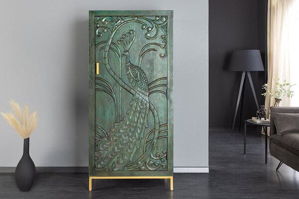 Vysoká komoda PEACOCK 3D 170 CM zelená masiv mango Nábytek | Úložné prostory | Komody | Vysoké
