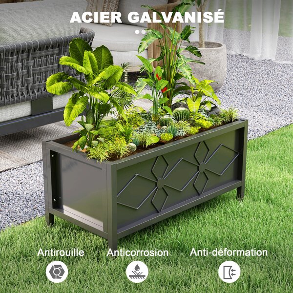 Zahradní vyvýšený květinový box Outsunny z pozinkované oceli s bezpečnostním okrajem, obdélníkový záhon pro květiny, bylinky a zeleninu, 80 x 40 x 38