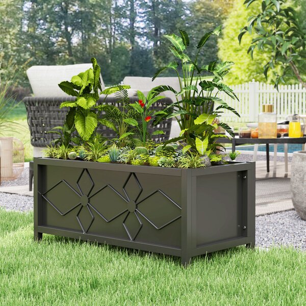 Zahradní vyvýšený květinový box Outsunny z pozinkované oceli s bezpečnostním okrajem, obdélníkový záhon pro květiny, bylinky a zeleninu, 80 x 40 x 38