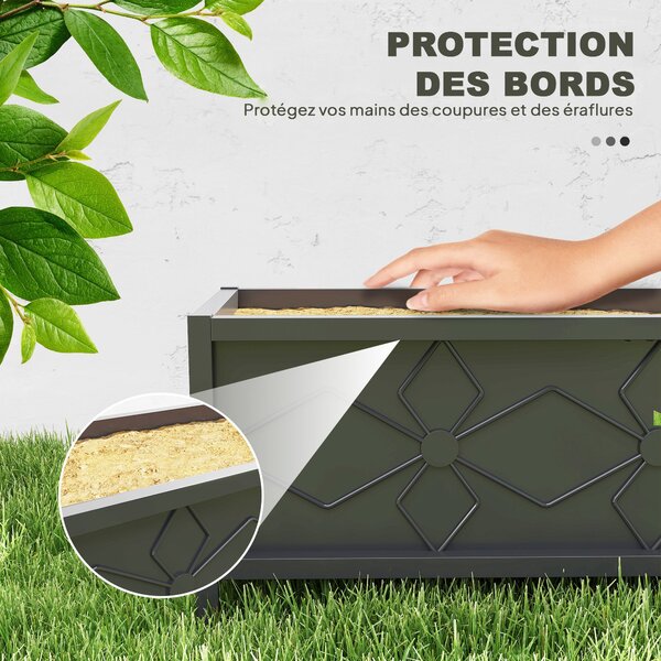 Zahradní vyvýšený květinový box Outsunny z pozinkované oceli s bezpečnostním okrajem, obdélníkový záhon pro květiny, bylinky a zeleninu, 80 x 40 x 38
