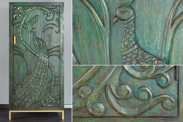 Vysoká komoda PEACOCK 3D 170 CM zelená masiv mango Nábytek | Úložné prostory | Komody | Vysoké