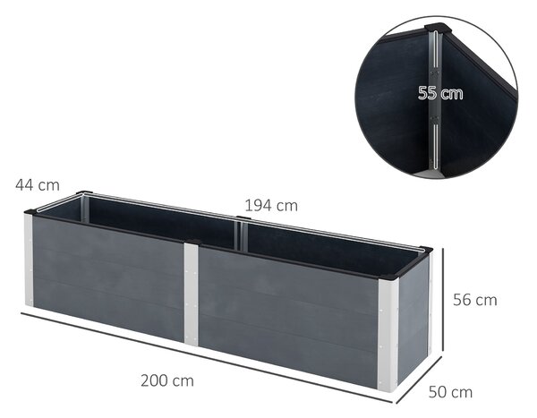 Vyvýšený záhon Outsunny, květinový box, pěstební box, zeleninový záhon s otevřeným dnem, bylinkový záhon pro zahradu, balkon, šedý, 200 x 50 x 56 cm |