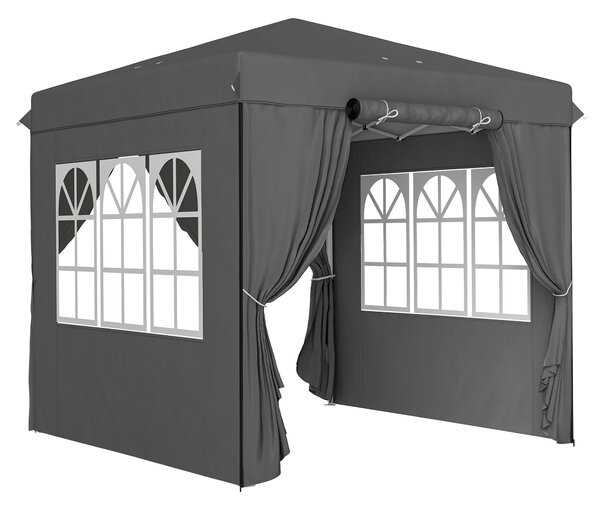 Outsunny Pavilon 2,5x2,5m, Voděodolný Stabilní Zimní Pop-up Skládací Pavilon, UV Ochrana 50+, Skládací Party Stan Zahradní Stan s 4 Bočními Panely a T