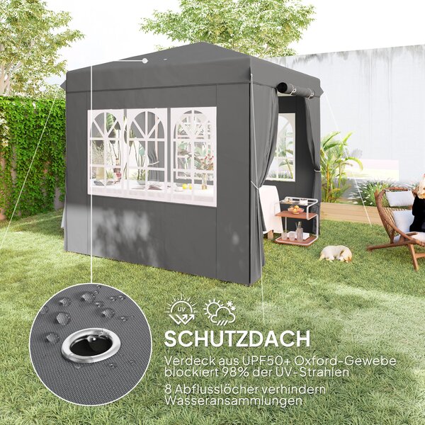 Outsunny Pavilon 2,5x2,5m, Voděodolný Stabilní Zimní Pop-up Skládací Pavilon, UV Ochrana 50+, Skládací Party Stan Zahradní Stan s 4 Bočními Panely a T