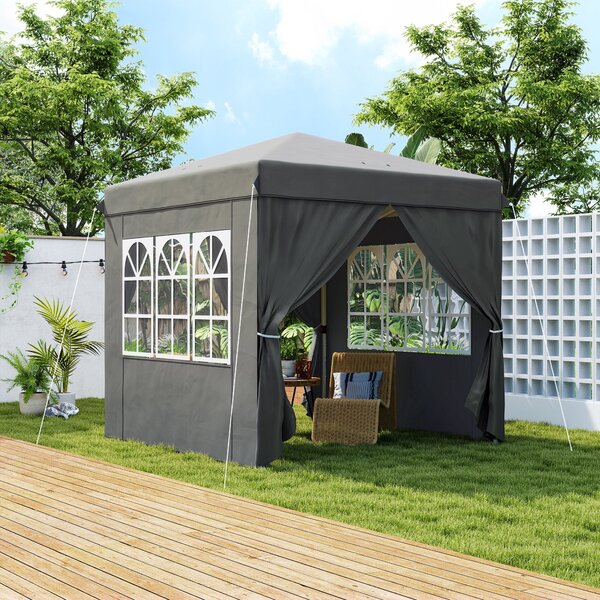 Outsunny Pavilon 2,5x2,5m, Voděodolný Stabilní Zimní Pop-up Skládací Pavilon, UV Ochrana 50+, Skládací Party Stan Zahradní Stan s 4 Bočními Panely a T