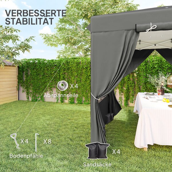 Outsunny Pavilon 2,5x2,5m, Voděodolný Stabilní Zimní Pop-up Skládací Pavilon, UV Ochrana 50+, Skládací Party Stan Zahradní Stan s 4 Bočními Panely a T