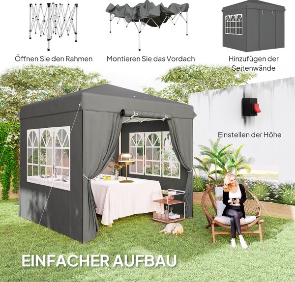 Outsunny Pavilon 2,5x2,5m, Voděodolný Stabilní Zimní Pop-up Skládací Pavilon, UV Ochrana 50+, Skládací Party Stan Zahradní Stan s 4 Bočními Panely a T