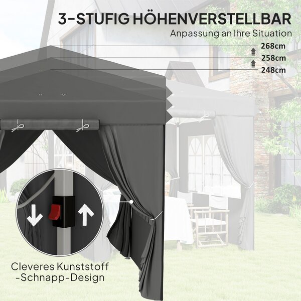 Outsunny Pavilon 2,5x2,5m, Voděodolný Stabilní Zimní Pop-up Skládací Pavilon, UV Ochrana 50+, Skládací Party Stan Zahradní Stan s 4 Bočními Panely a T