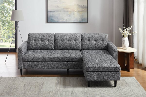 Rohová pohovka STOCKHOLM 220 CM šedá texturovaná tkanina UNI Nábytek | Obývací pokoj | Sedací soupravy a pohovky | Sedací soupravy | Rohové