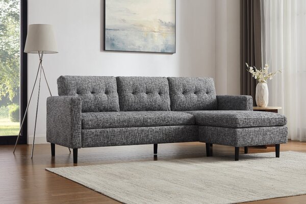 Rohová pohovka STOCKHOLM 220 CM šedá texturovaná tkanina UNI Nábytek | Obývací pokoj | Sedací soupravy a pohovky | Sedací soupravy | Rohové