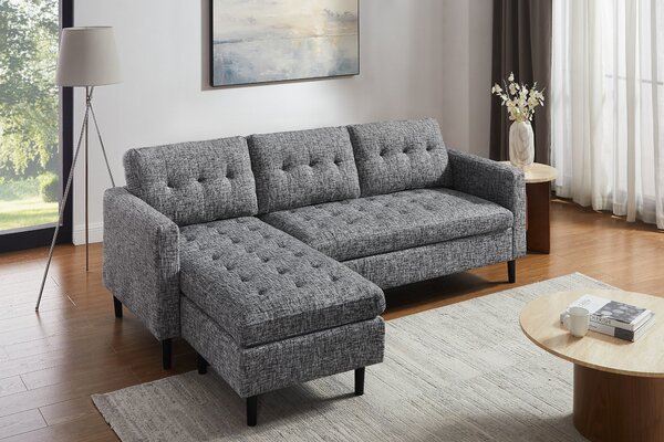 Rohová pohovka STOCKHOLM 220 CM šedá texturovaná tkanina UNI Nábytek | Obývací pokoj | Sedací soupravy a pohovky | Sedací soupravy | Rohové