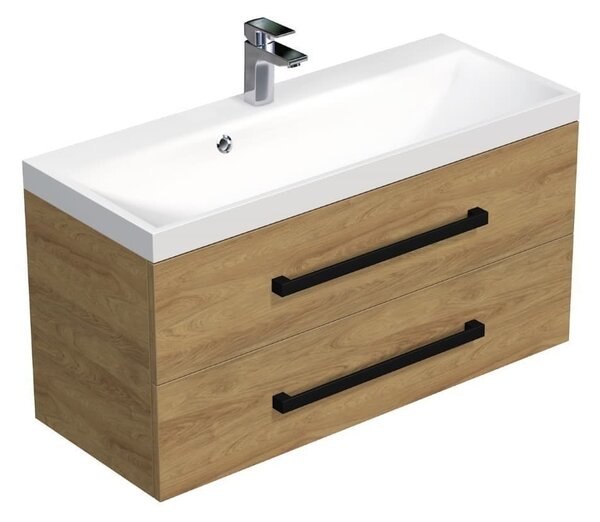 Koupelnová skříňka s černou úchytkou a umyvadlem SAT Cube Way 100x71x40 cm dub Hickory mat CUBE2C100ZDH
