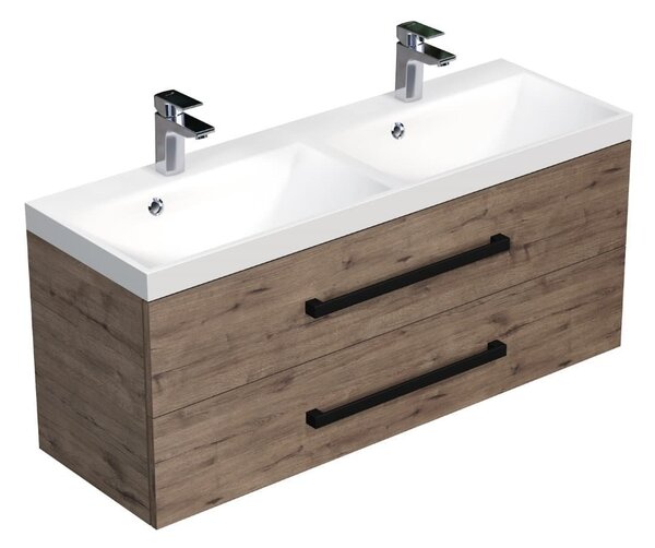 Koupelnová skříňka s černou úchytkou a umyvadlem SAT Cube Way 120x71x40 cm dub Wellington mat CUBE2C120ZDW