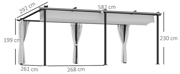 Zahradní pergola Outsunny 3 x 6 m s bočními stěnami - sklápěcí a posuvný pavilon, zahradní altán, vysoká hustota 180 g/m² polyester, sluneční ochranná