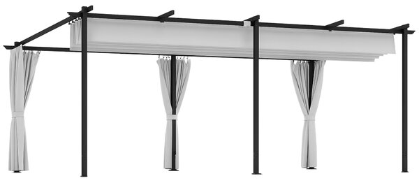 Zahradní pergola Outsunny 3 x 6 m s bočními stěnami - sklápěcí a posuvný pavilon, zahradní altán, vysoká hustota 180 g/m² polyester, sluneční ochranná