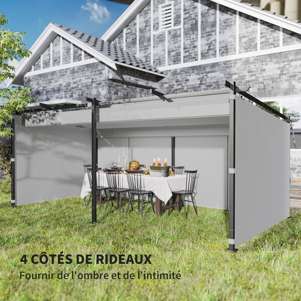 Zahradní pergola Outsunny 3 x 6 m s bočními stěnami - sklápěcí a posuvný pavilon, zahradní altán, vysoká hustota 180 g/m² polyester, sluneční ochranná