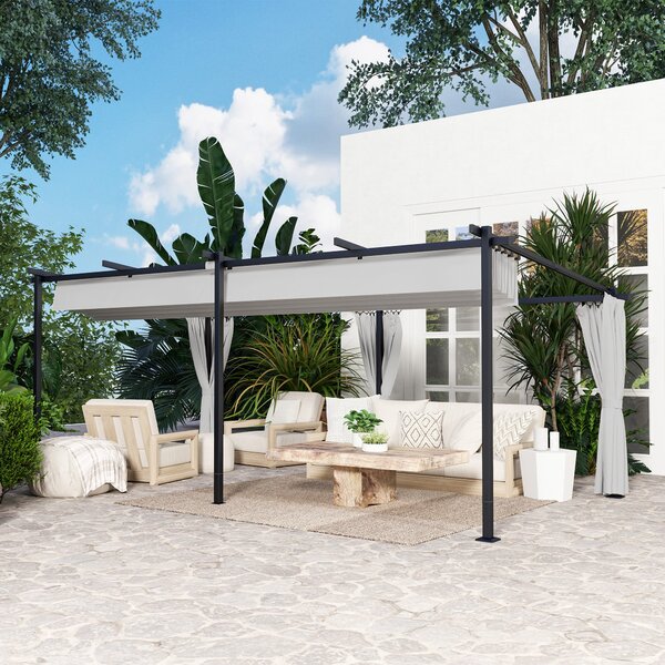 Zahradní pergola Outsunny 3 x 6 m s bočními stěnami - sklápěcí a posuvný pavilon, zahradní altán, vysoká hustota 180 g/m² polyester, sluneční ochranná