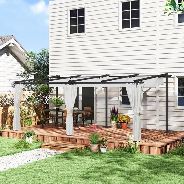 Zahradní pergola Outsunny 3 x 6 m s bočními stěnami - sklápěcí a posuvný pavilon, zahradní altán, vysoká hustota 180 g/m² polyester, sluneční ochranná