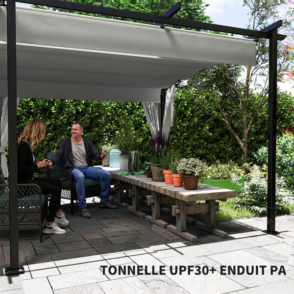 Zahradní pergola Outsunny 3 x 6 m s bočními stěnami - sklápěcí a posuvný pavilon, zahradní altán, vysoká hustota 180 g/m² polyester, sluneční ochranná